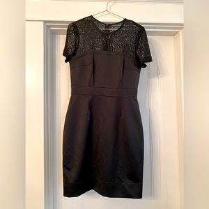 Black Trina Turk Satin and Mesh Sequin Short Sleeve Cocktail Dress Size 6